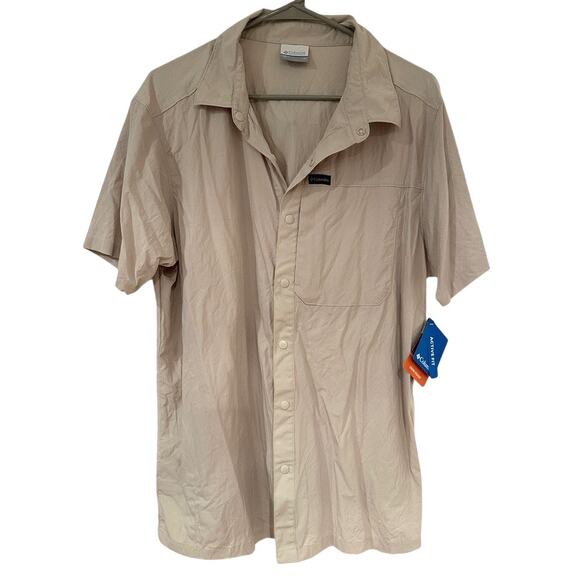 Columbia Omni-Shade Active Fit Shirt Beige Short Sleeve UPF 50 Omni-Wick L NWT - Picture 1 of 7